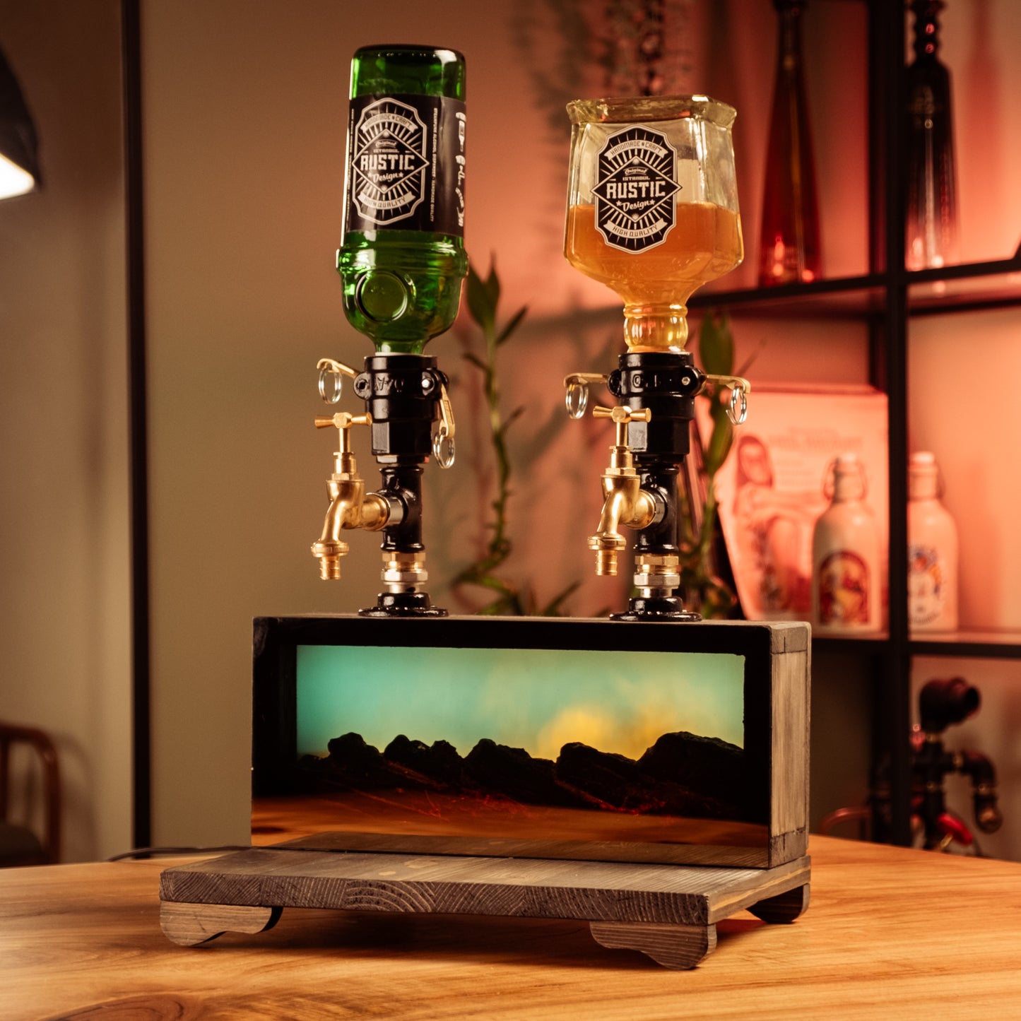 Köz | Şömine Efektli LED’li İçki Çeşmesi – El Yapımı Rustik Bar Ünitesi