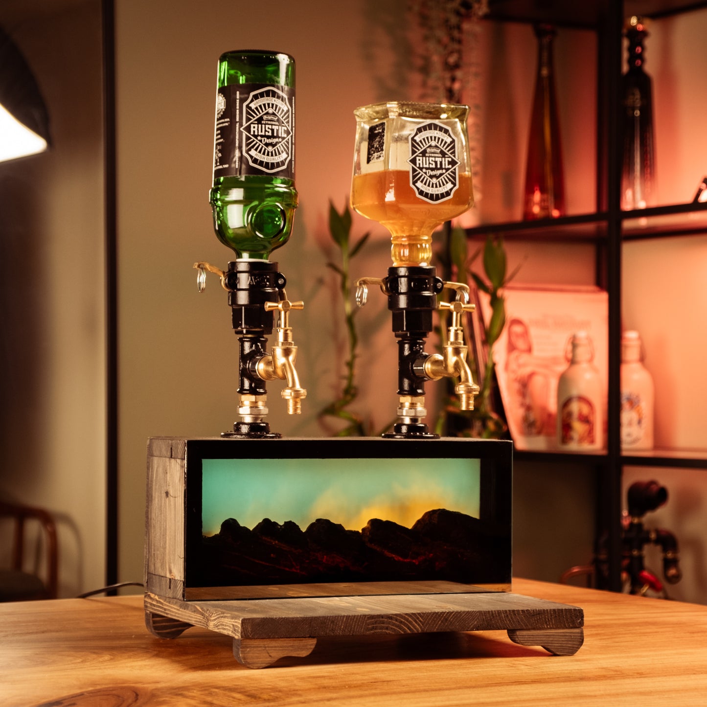 Köz | Şömine Efektli LED’li İçki Çeşmesi – El Yapımı Rustik Bar Ünitesi
