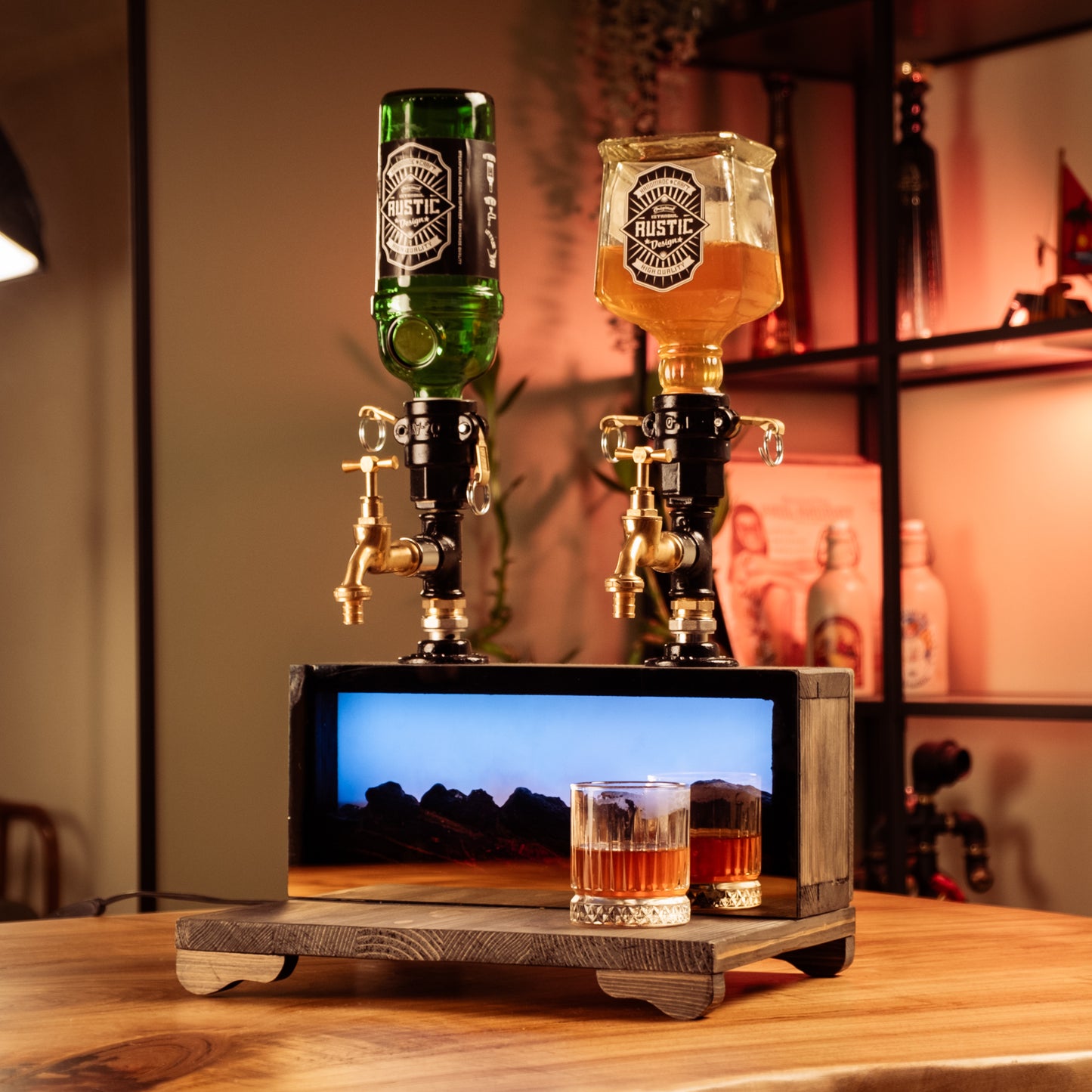Köz | Şömine Efektli LED’li İçki Çeşmesi – El Yapımı Rustik Bar Ünitesi